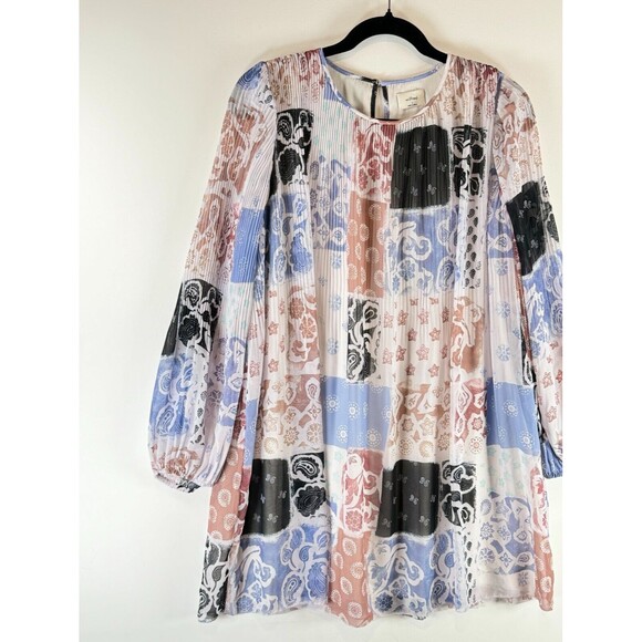Wilfred Womens Dress Blue Daydreamer Mini Pleated Chiffon Tunic Patchwork Small - Picture 4 of 8